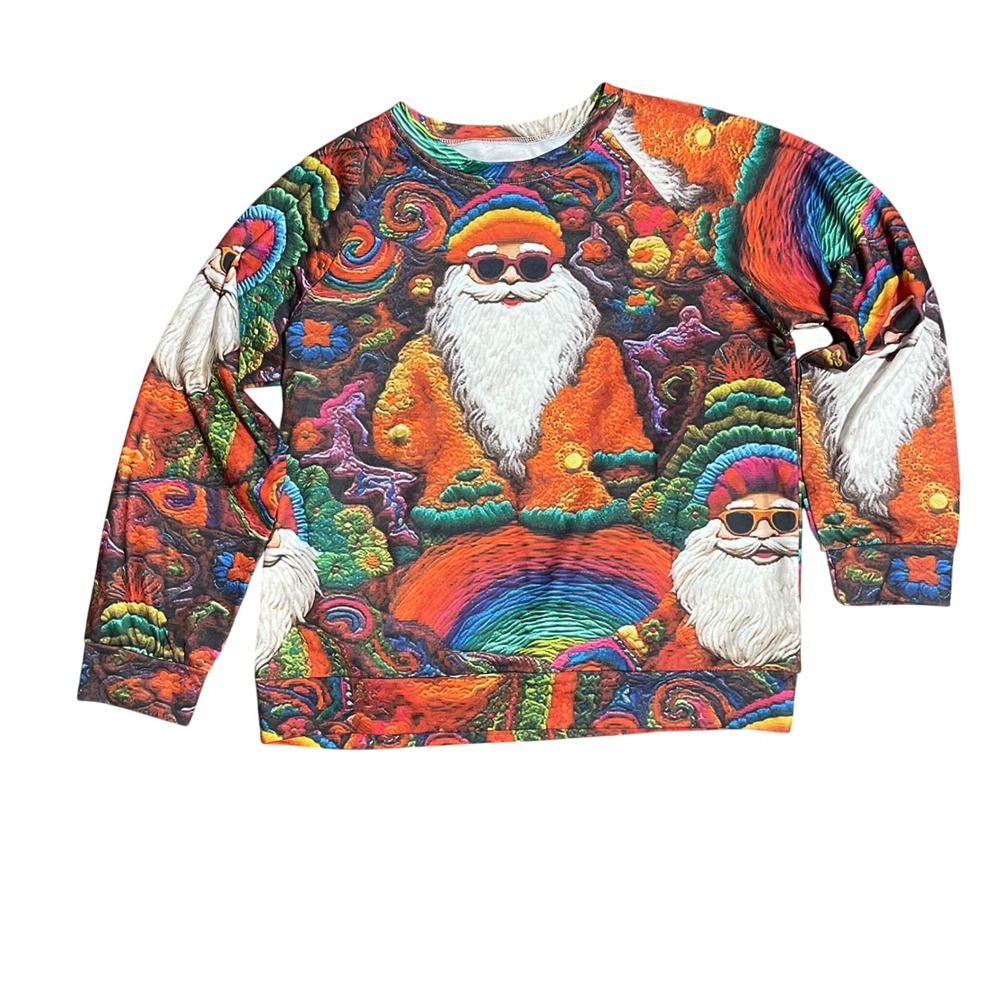 Psychedelic Santa Claus All‎ Over Print Sweatshirt Long Sleeve Christmas Small